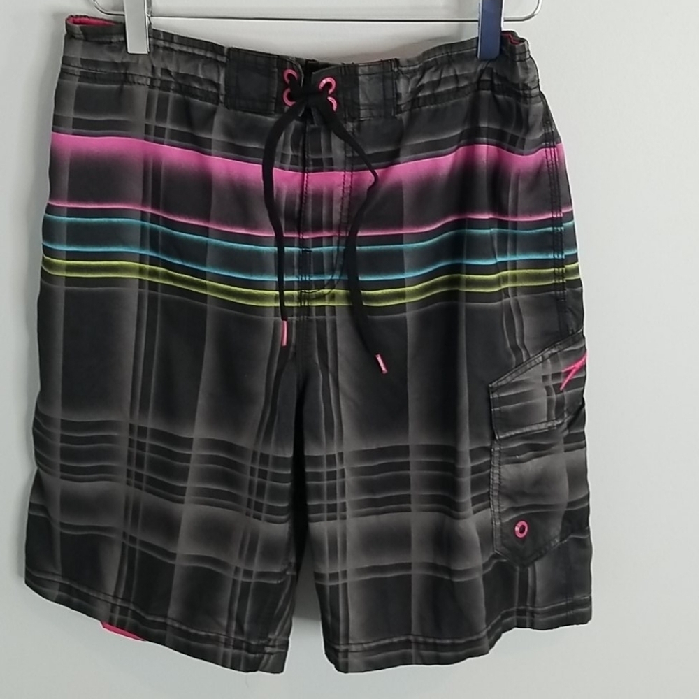 Men's SPEEDO board shorts Swim Trunks Neon Plaid M